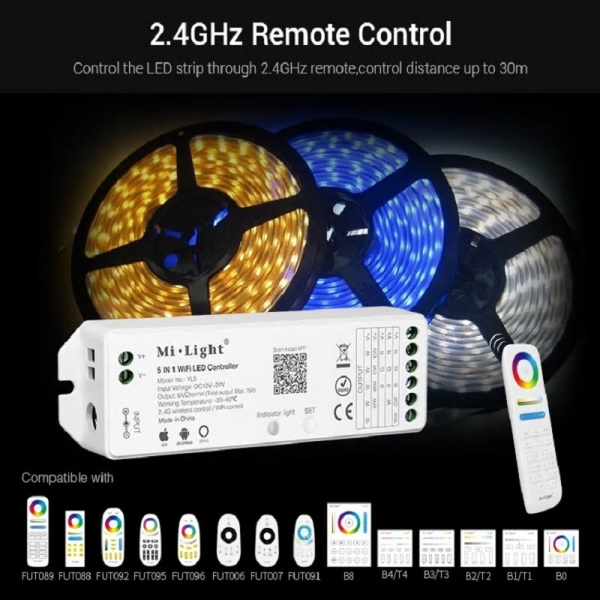 Mi-Light YL5 RF 2.4G 5in1 WIFI WLAN Led Controller APP Alexa Sprach Steuerung Voice Single Farben CCT RGB RGBW RGB+CCT
